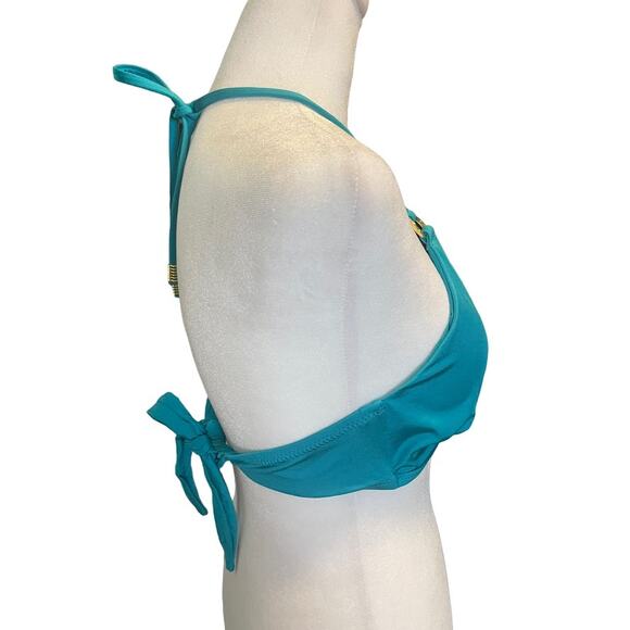 Trina Turk Monaco Ring Halter Bikini Top Teal - Size 10 - Picture 3 of 5